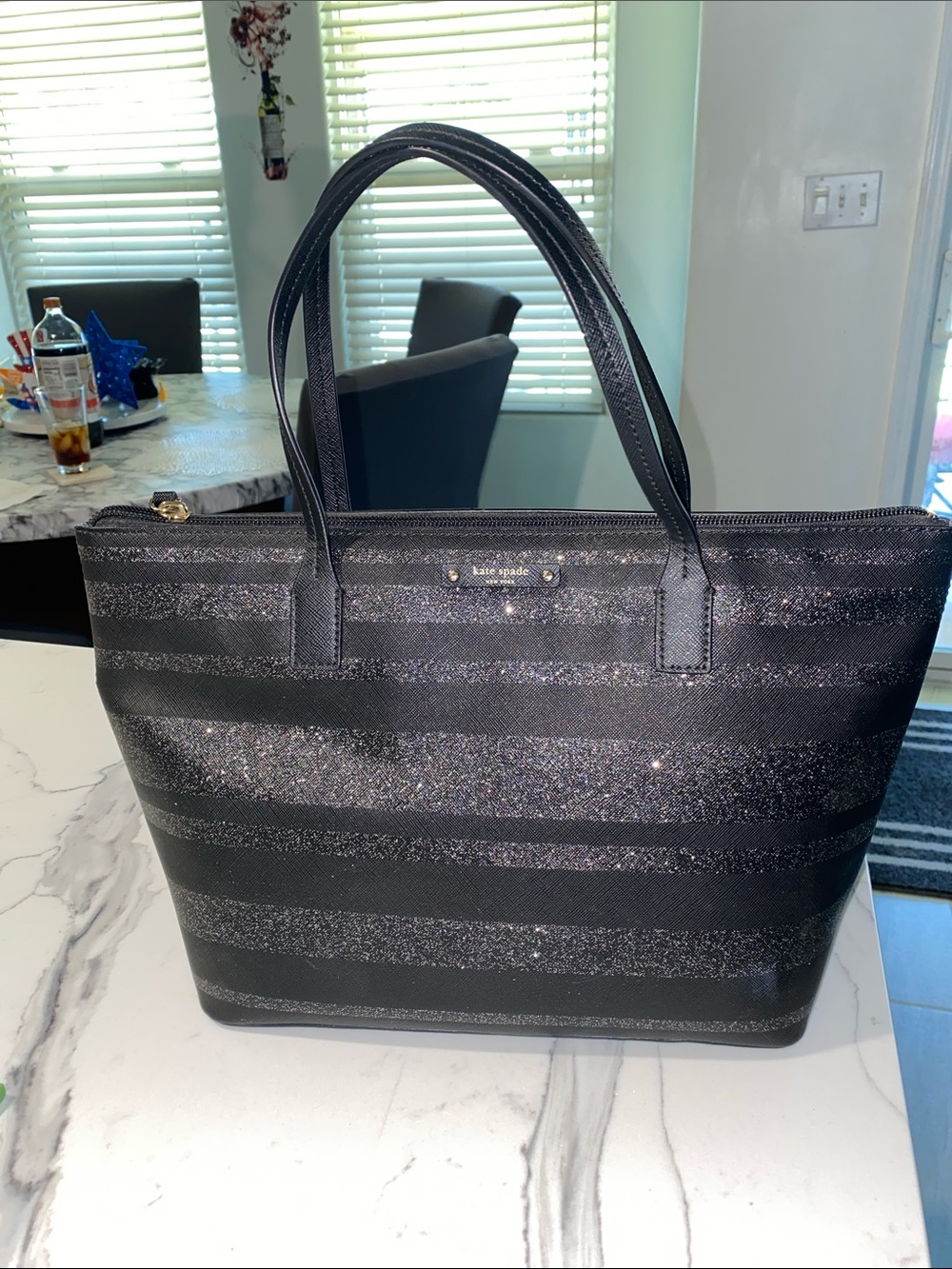 kate spade Black Glitter Stripe Tote